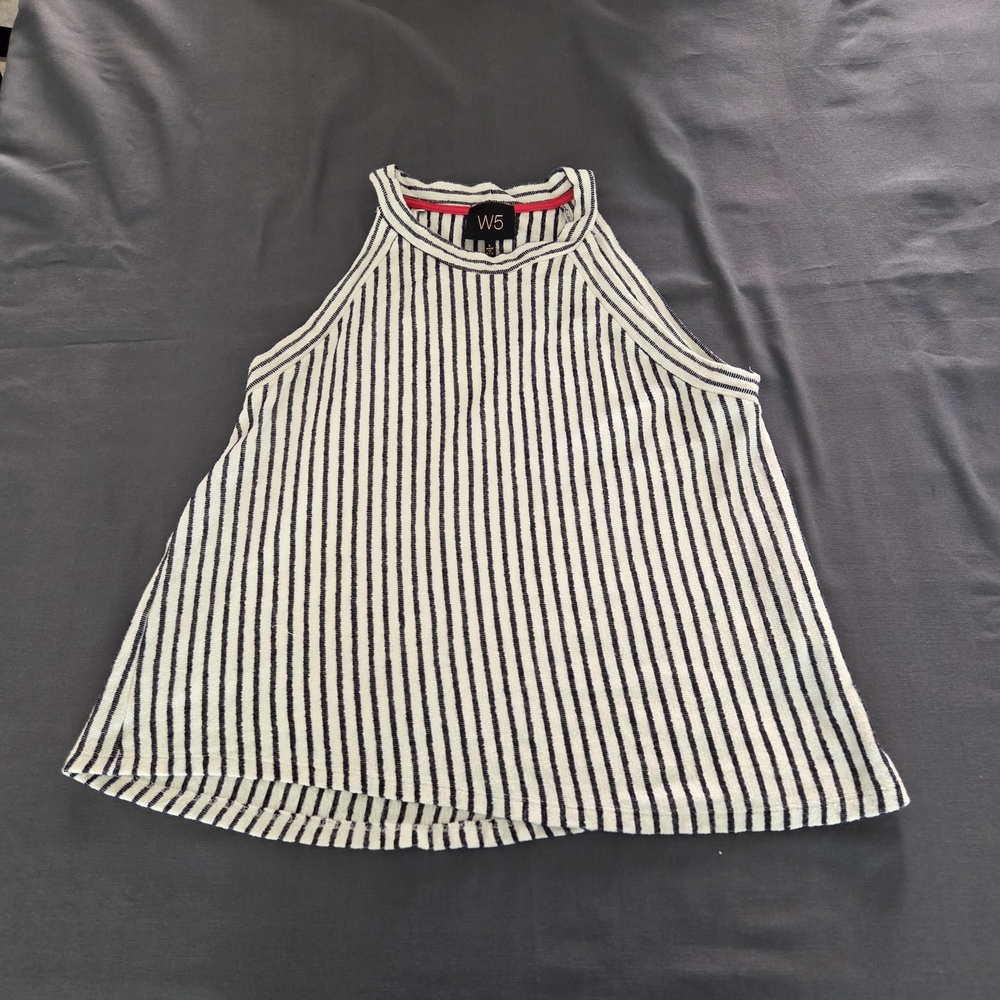 W5 By Anthropology Black & White Striped Halter Tank Top